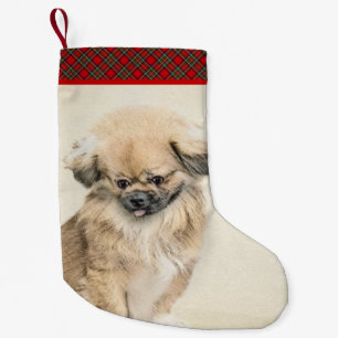 Meia De Natal Pequena Pintura em Pekingese - Arte de Cachorro Original