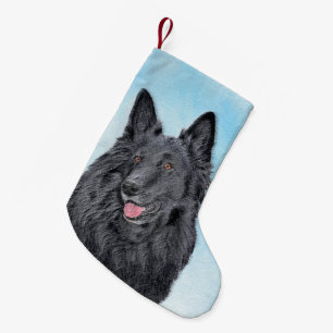Meia De Natal Pequena Pintura em Sheepdog Belga - Arte Cachorro Original