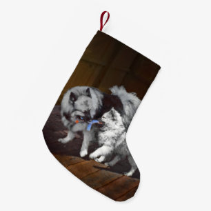 Meia De Natal Pequena Pintura em tempo de reprodução de Keeshond - Arte