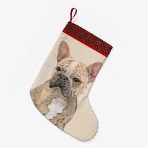 Meia De Natal Pequena Pintura para o Bulldog Francês (Sable) - Fita Ori