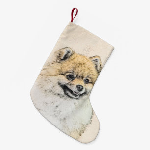 Meia De Natal Pequena Pintura Pomeraniana (Laranja) - Arte Original de C
