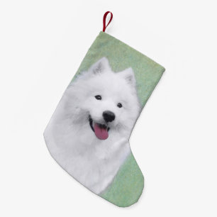 Meia De Natal Pequena Pintura Samoyed - Arte Cachorra Original