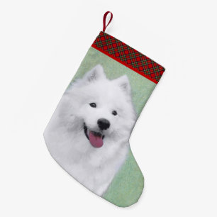 Meia De Natal Pequena Pintura Samoyed - Arte Cachorra Original