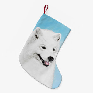 Meia De Natal Pequena Pintura Samoyed - Arte Cachorra Original