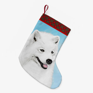 Meia De Natal Pequena Pintura Samoyed - Arte Cachorra Original