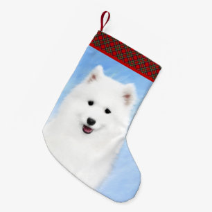 Meia De Natal Pequena Pintura Samoyed Puppy - Arte Cachorra Original