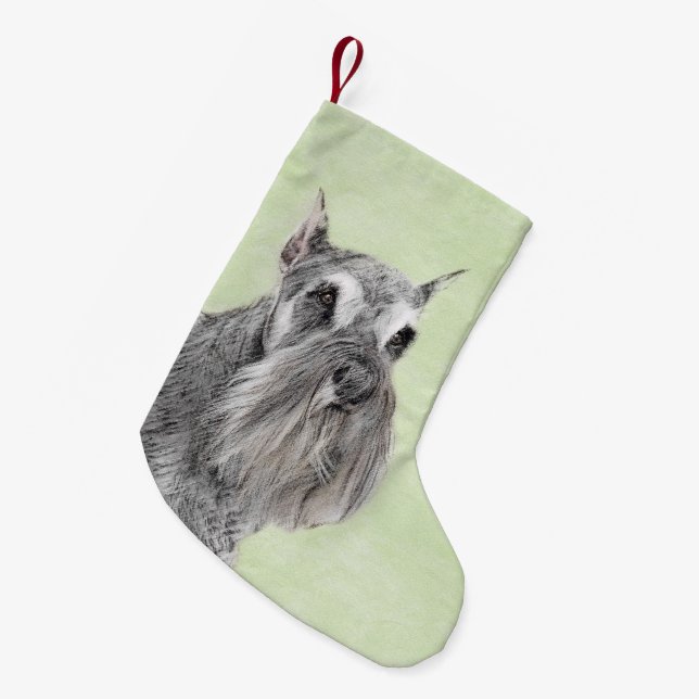 Meia De Natal Pequena Pintura Schnauzer (Giant, Standard) - Arte Canina (Frente (Pendurada))