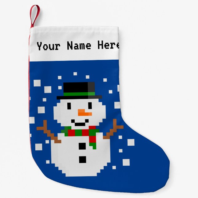 Meia De Natal Pequena Pixel Art SNOWMAN 4 (Frente)