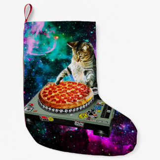 Meia De Natal Pequena pizza de gato dj espacial