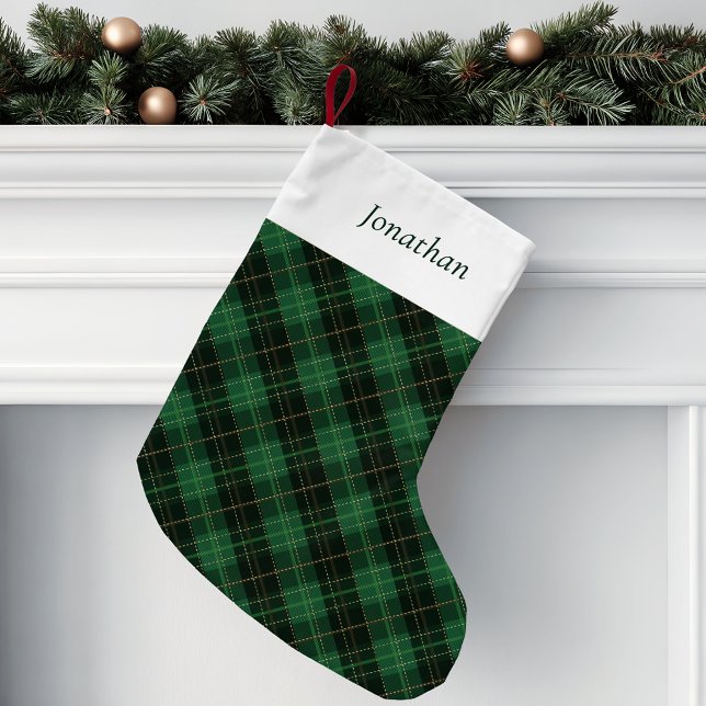 Meia De Natal Pequena Plaid Verde Personalizado  (Criador carregado)