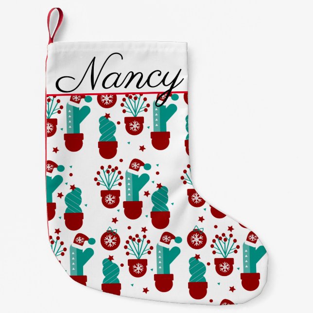 Meia De Natal Pequena Plantas de Natal Cactus Greenery Whimisical (Frente)