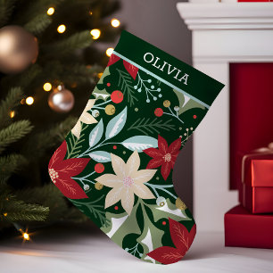 Meia De Natal Pequena Poinsettia Botânica Floral Natal