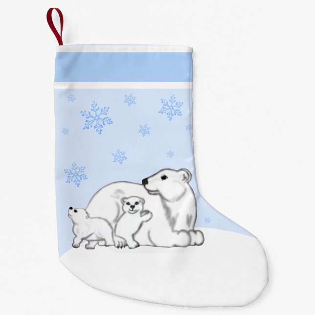 Meia De Natal Pequena Polar Bear Family Christmas Stocking (Frente)