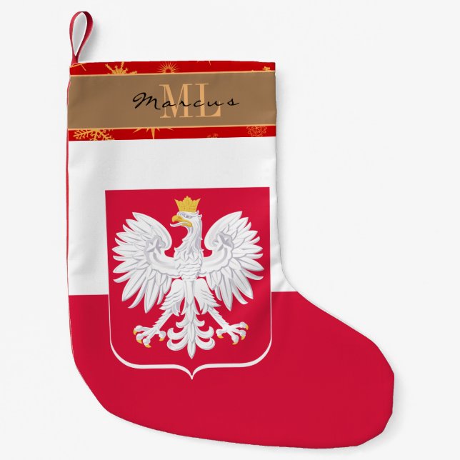 Meia De Natal Pequena Polônia, Bandeira polonesa, monograma, floco de ne (Frente)
