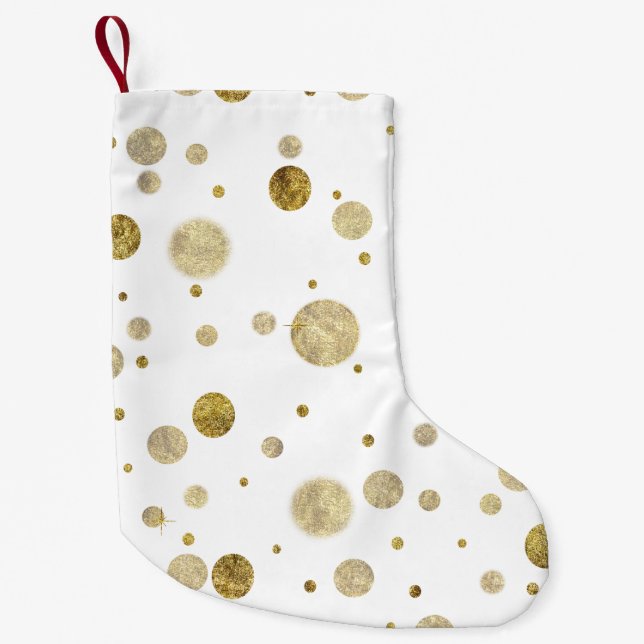 Meia De Natal Pequena Pontos Glam dos confetes de Bokeh do ouro (Frente)
