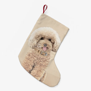 Meia De Natal Pequena Poodle Miniature Toy Apricot Cream Brown Dog Art