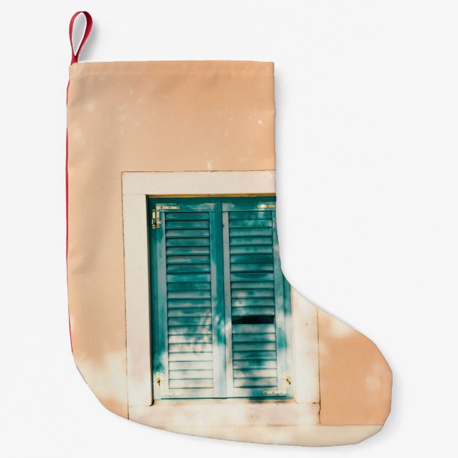 Meia De Natal Pequena Porta de madeira verde fechada (Frente)