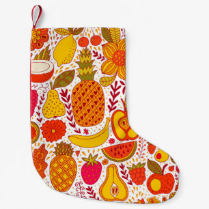 Meia De Natal Pequena Portas de fruta: Padrão de Vintage de Verão.