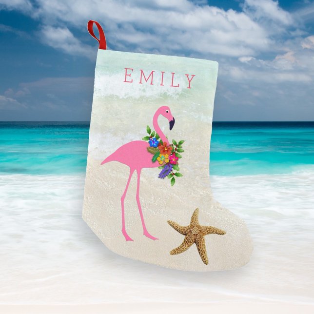Meia De Natal Pequena Praia das Meninas Flamingo Rosa (Criador carregado)