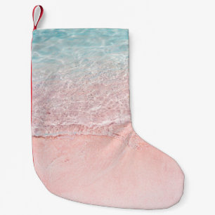 Meia De Natal Pequena Praia Rosa e Onda Splash