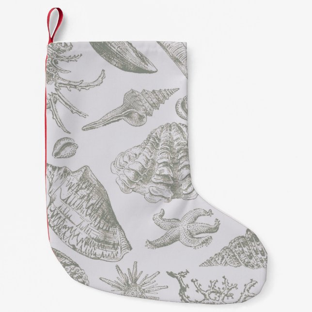Meia De Natal Pequena Prateleiras de Arte Suave de Seashell (Frente)