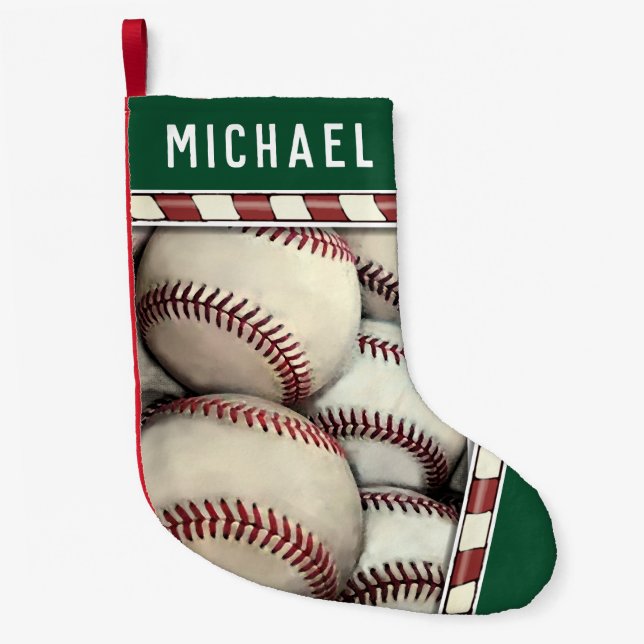 Meia De Natal Pequena Presente de Férias de Beisebol (Frente)