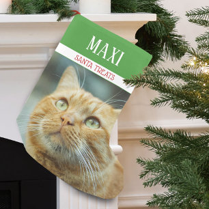 Meia De Natal Pequena Presentes de Papai Noel Foto do Gato Personalizada