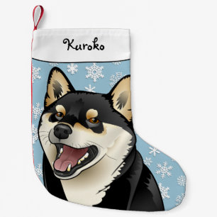 Meia De Natal Pequena Preto do Feliz Natal e meia de Tan Shiba Inu