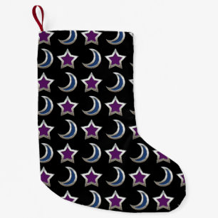 Meia De Natal Pequena Preto roxo de prata do teste padrão das estrelas