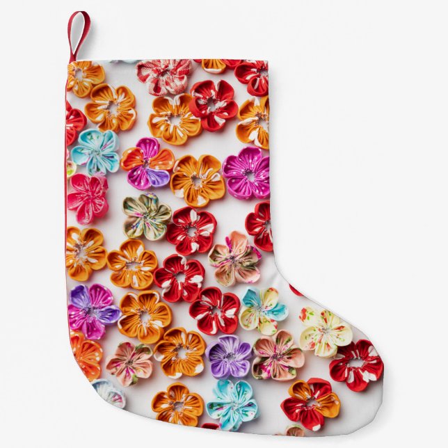 Meia De Natal Pequena Primavera tecido com costura manual Flores multico (Frente)