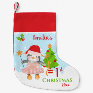 Meia De Natal Pequena Primeiro Natal Ballerina Penguin