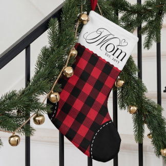 Meia De Natal Pequena Primeiro Natal como Mamãe Xadrez Vermelho Personal