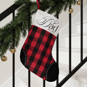 Meia De Natal Pequena Primeiro Natal como Papai Xadrez Vermelho Personal