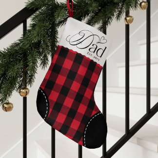 Meia De Natal Pequena Primeiro Natal como Papai Xadrez Vermelho Personal