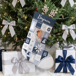 Meia De Natal Pequena Primeiro Natal do Bebê Cobertor com Foto e Nome Es