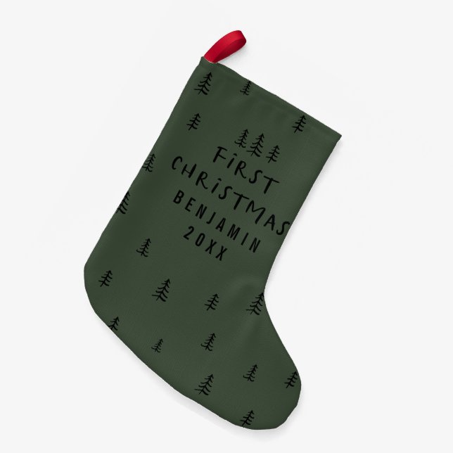 Meia De Natal Pequena primeiro Natal elegante moderno (Frente (Pendurada))