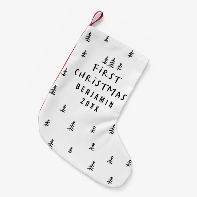 Meia De Natal Pequena primeiro Natal elegante moderno (Frente (Pendurada))