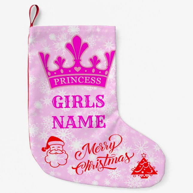 Meia De Natal Pequena Princesa Coroa rosa (Frente)