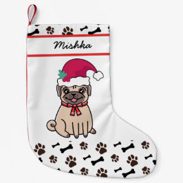 Meia De Natal Pequena Pug Dog Christmas Com Nome Personalizado De Cão