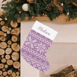 Meia De Natal Pequena Púrpura Roxo-Cinto Nórdico Flocos de Neve