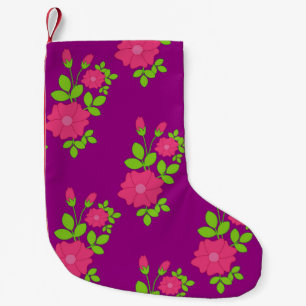 Meia De Natal Pequena Púrpura, sem costura, com flores cor-de-rosa e ver