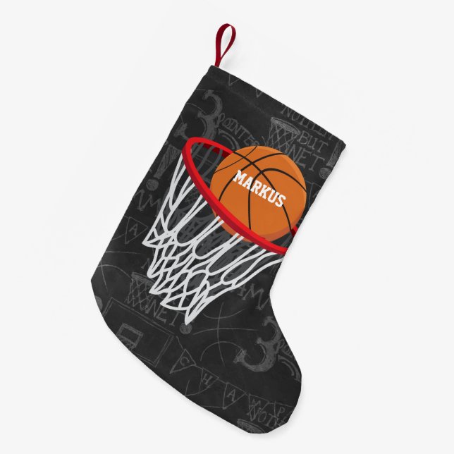 Meia De Natal Pequena Quadro Personalizado de Basquete e Hoop (Frente (Pendurada))
