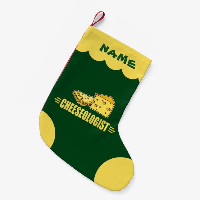 Meia De Natal Pequena Queijo Engraçado Cheeseologista Cheesehead (Frente (Pendurada))