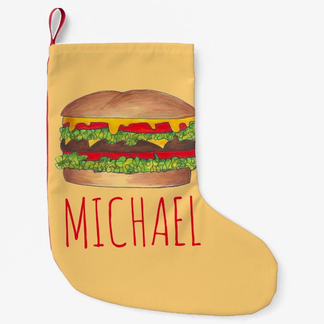 Meia De Natal Pequena Queijo Personalizado Burger Hamburger Cheeseburger (Frente)