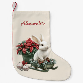 Meia De Natal Pequena Rabbit Poinsettia Custom Name
