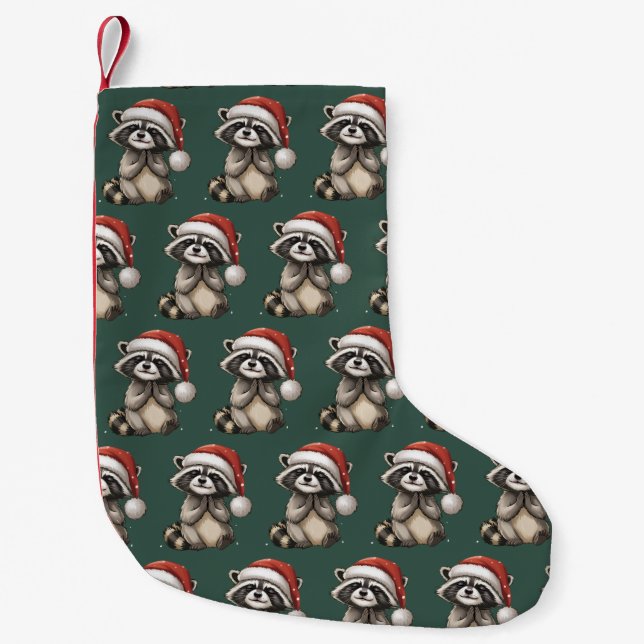 Meia De Natal Pequena Racoon Christmas Animal Santa Hat Xmas (Frente)