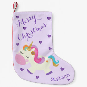 Meia De Natal Pequena Rainbow Unicorn Natal Roxo