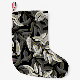 Meia De Natal Pequena Ramais bordados: impressão preto-branco.