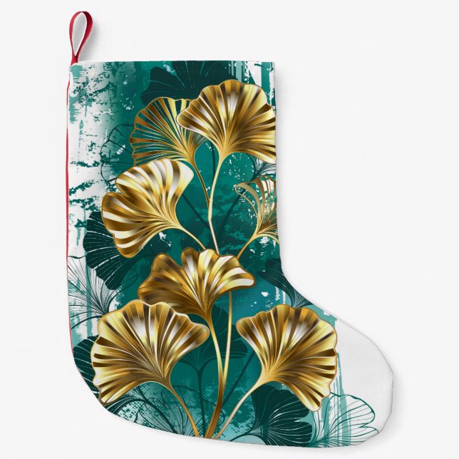 Meia De Natal Pequena Ramificação com Ouro deixa Ginko Biloba (Frente)