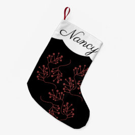 Meia De Natal Pequena Raminhos de Natal Vermelho Preto Moderno